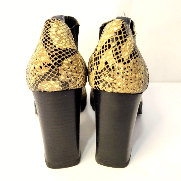 Seychelles California leather slip on snake print, brown black heeled booties - Picture 4 of 8